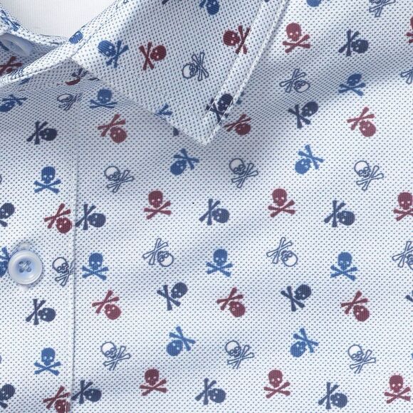 Mens SM Johnson & Murphy Skull Crossbones Collared Short Sleeve Performance Golf - Picture 3 of 10